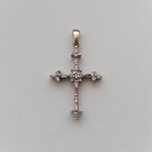Vintage Designer WGD Solid 10K Yellow Gold Diamond Cluster Cross Pendant Charm